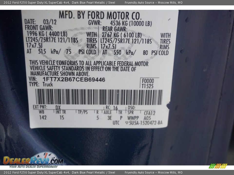2012 Ford F250 Super Duty XL SuperCab 4x4 Dark Blue Pearl Metallic / Steel Photo #34