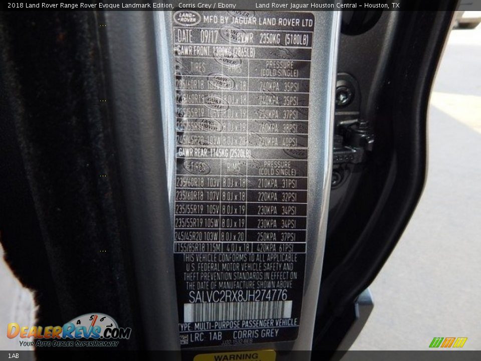 Land Rover Color Code 1AB Corris Grey