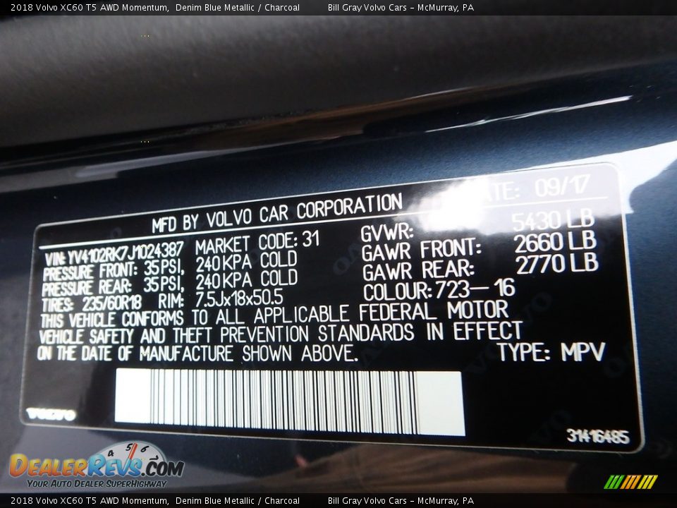 2018 Volvo XC60 T5 AWD Momentum Denim Blue Metallic / Charcoal Photo #11