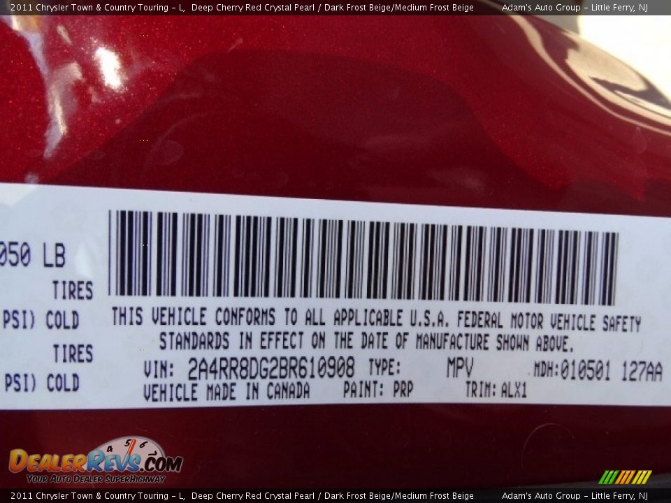 2011 Chrysler Town & Country Touring - L Deep Cherry Red Crystal Pearl / Dark Frost Beige/Medium Frost Beige Photo #14