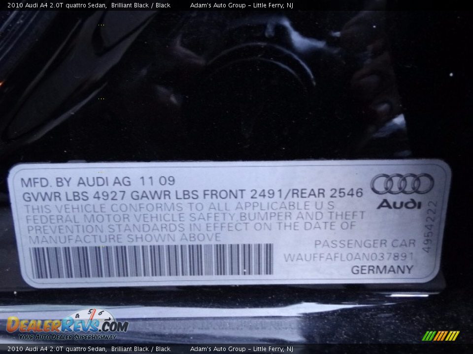2010 Audi A4 2.0T quattro Sedan Brilliant Black / Black Photo #15