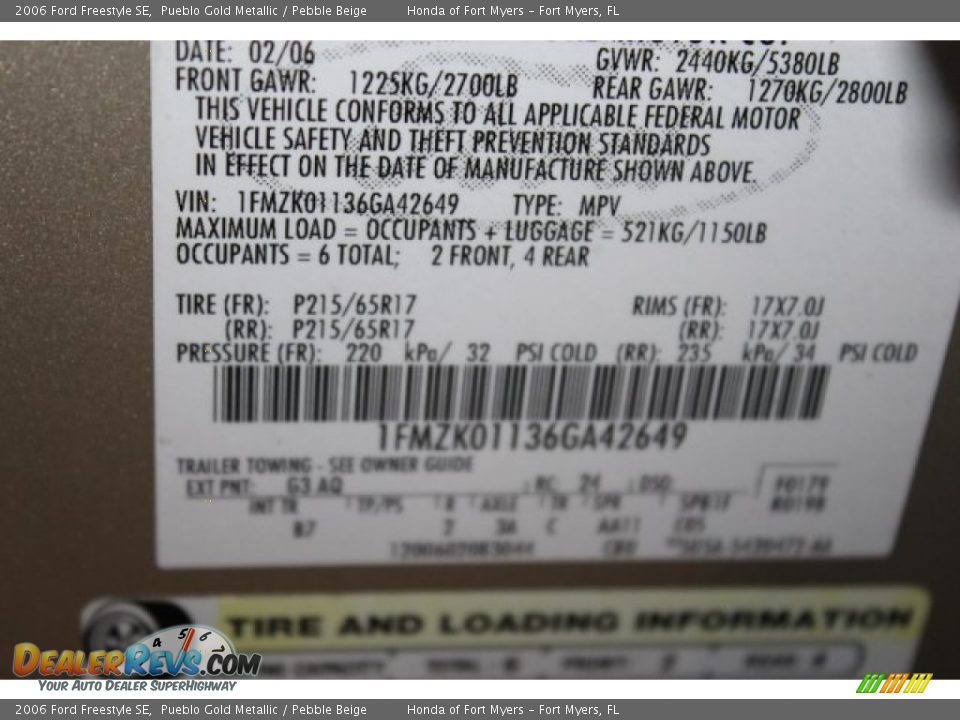 2006 Ford Freestyle SE Pueblo Gold Metallic / Pebble Beige Photo #27