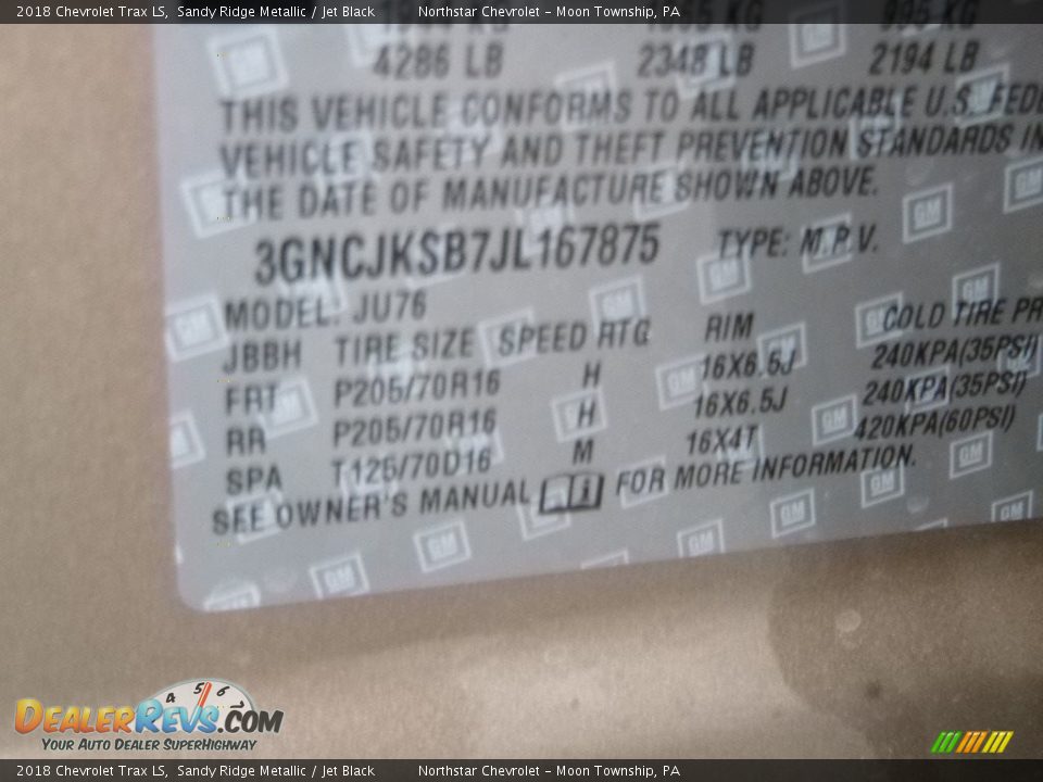2018 Chevrolet Trax LS Sandy Ridge Metallic / Jet Black Photo #17