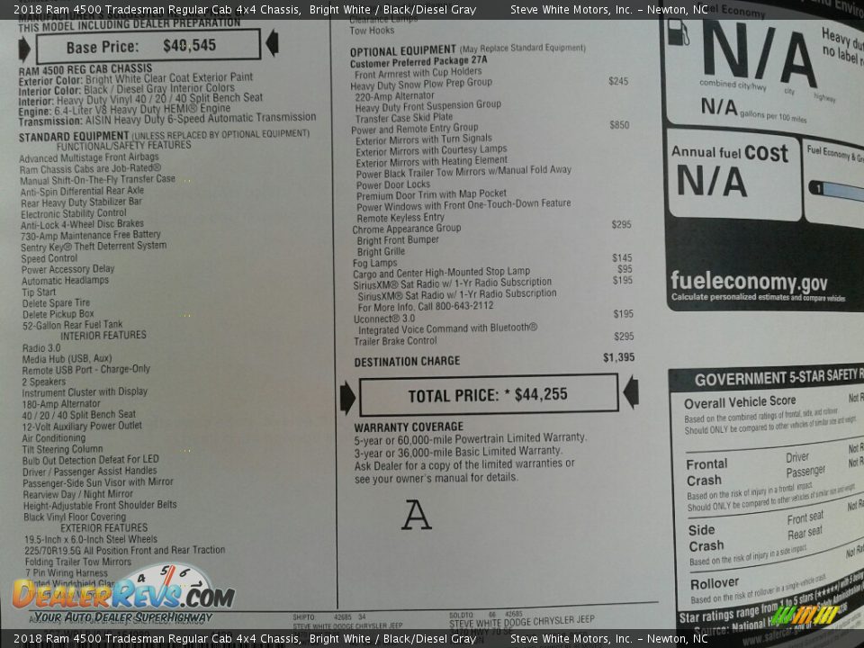 2018 Ram 4500 Tradesman Regular Cab 4x4 Chassis Bright White / Black/Diesel Gray Photo #26