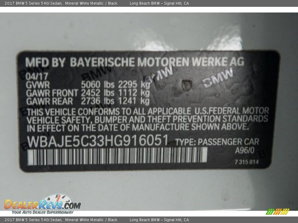 2017 BMW 5 Series 540i Sedan Mineral White Metallic / Black Photo #18