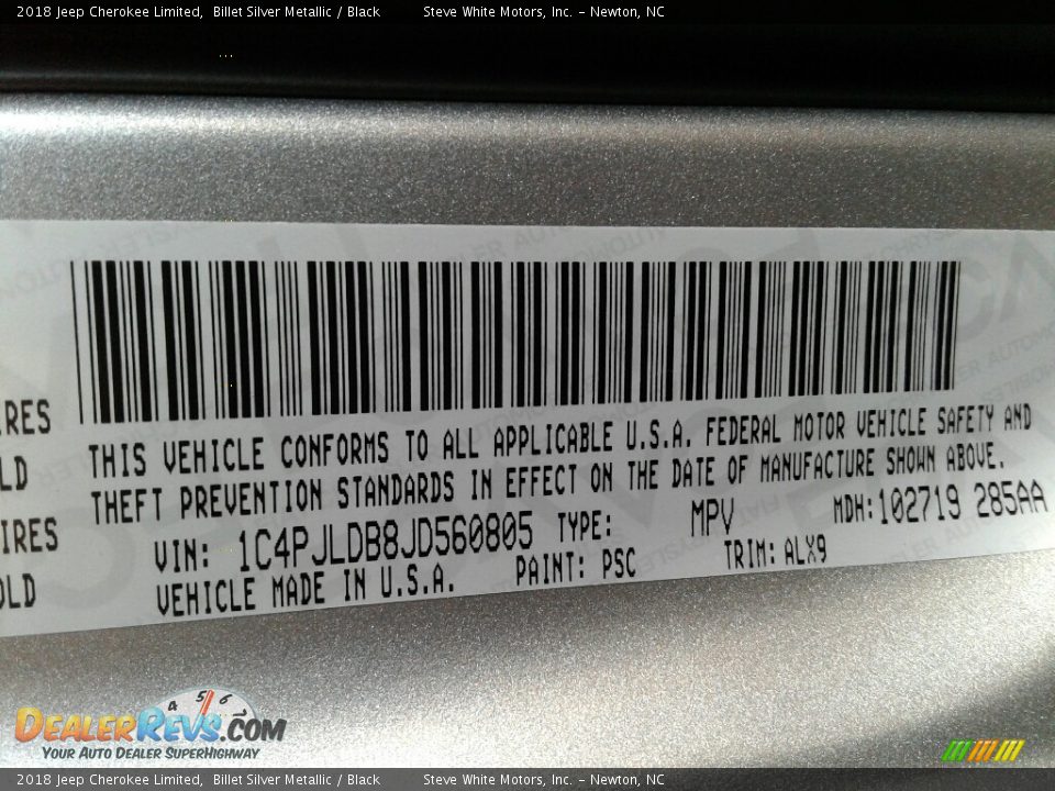 2018 Jeep Cherokee Limited Billet Silver Metallic / Black Photo #29