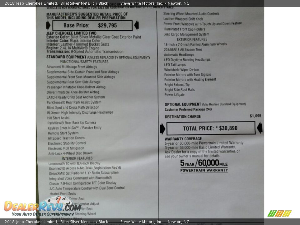 2018 Jeep Cherokee Limited Billet Silver Metallic / Black Photo #30