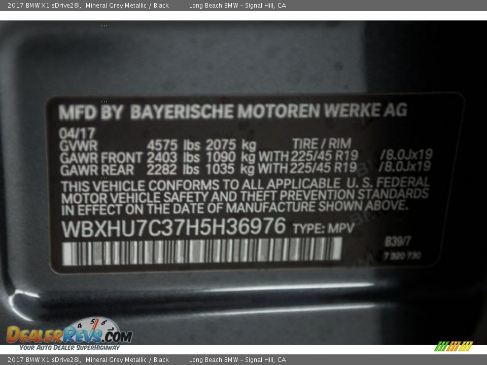 2017 BMW X1 sDrive28i Mineral Grey Metallic / Black Photo #18