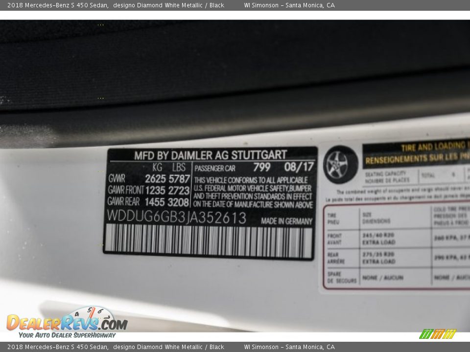 2018 Mercedes-Benz S 450 Sedan designo Diamond White Metallic / Black Photo #11