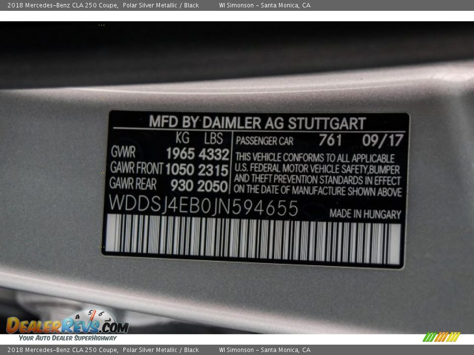 2018 Mercedes-Benz CLA 250 Coupe Polar Silver Metallic / Black Photo #10