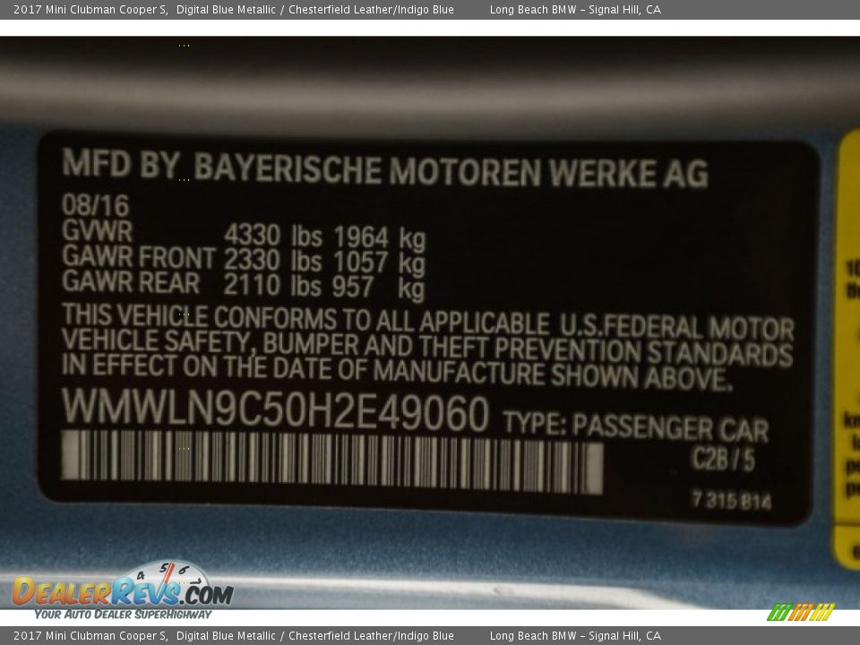 2017 Mini Clubman Cooper S Digital Blue Metallic / Chesterfield Leather/Indigo Blue Photo #18