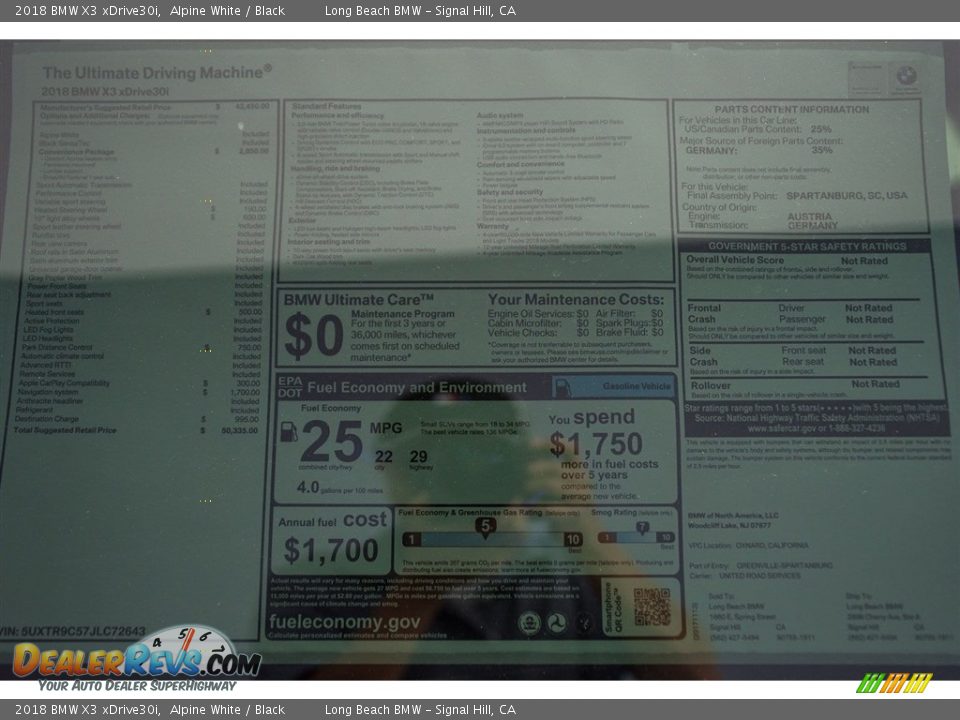 2018 BMW X3 xDrive30i Alpine White / Black Photo #10