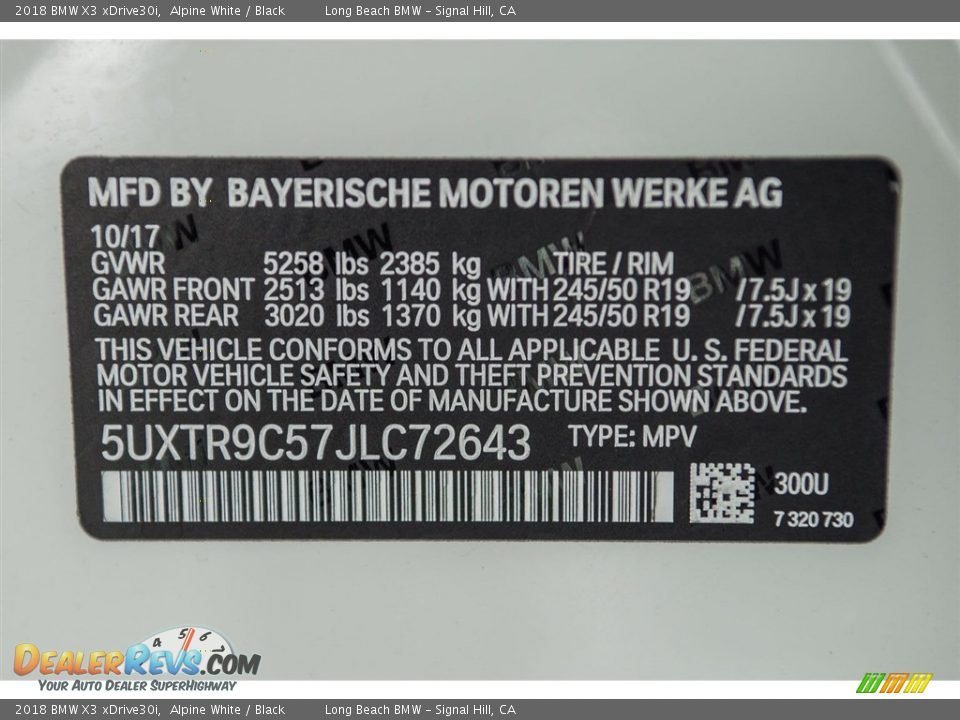 2018 BMW X3 xDrive30i Alpine White / Black Photo #12