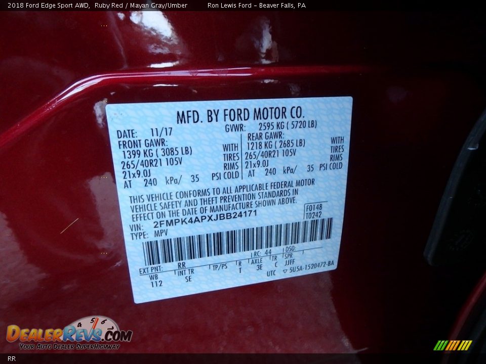 Ford Color Code RR Ruby Red