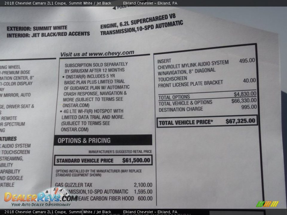 2018 Chevrolet Camaro ZL1 Coupe Window Sticker Photo #24