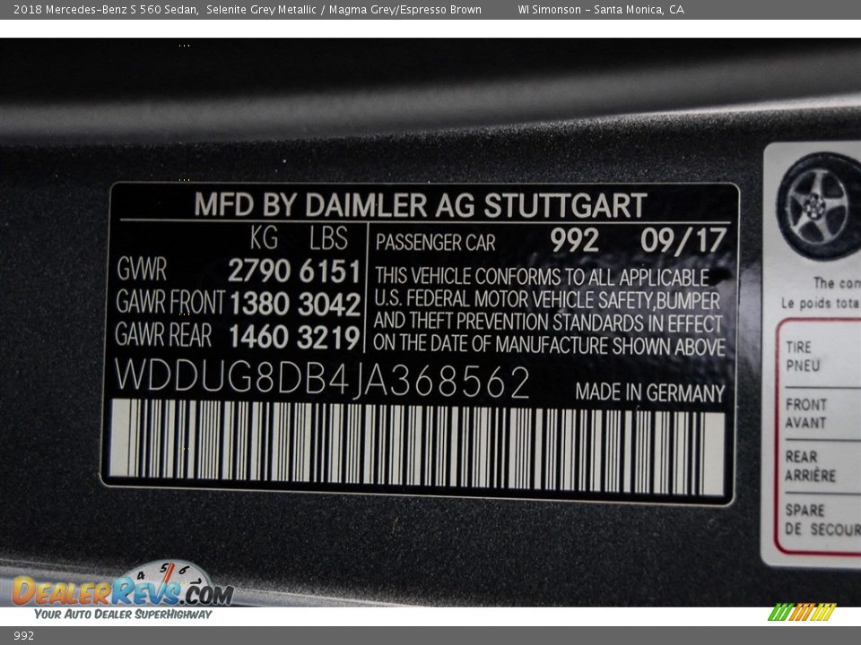 Mercedes-Benz Color Code 992 Selenite Grey Metallic