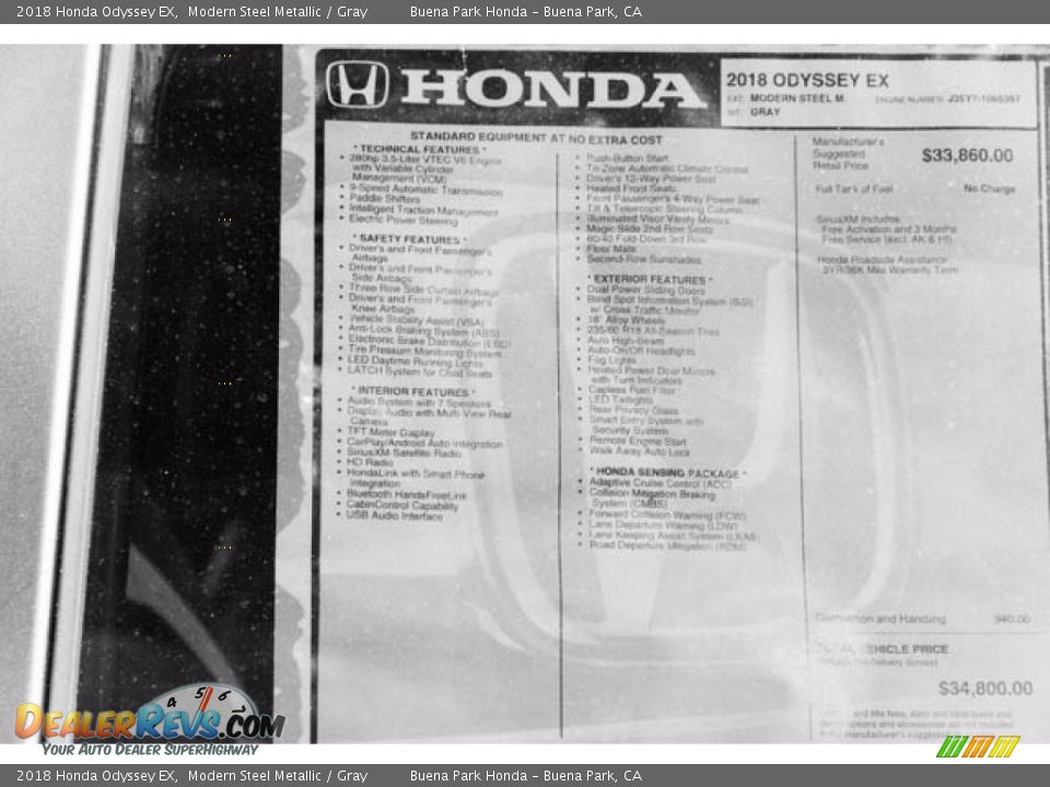 2018 Honda Odyssey EX Modern Steel Metallic / Gray Photo #18