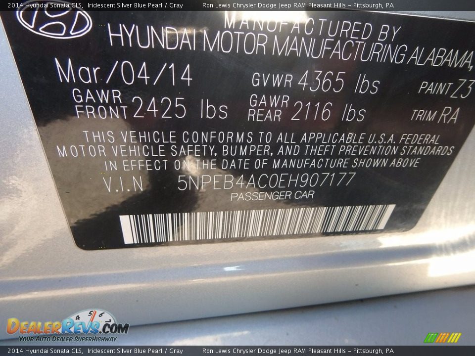 2014 Hyundai Sonata GLS Iridescent Silver Blue Pearl / Gray Photo #15