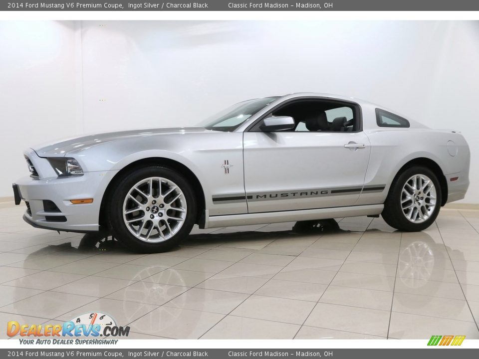 2014 Ford Mustang V6 Premium Coupe Ingot Silver / Charcoal Black Photo #3