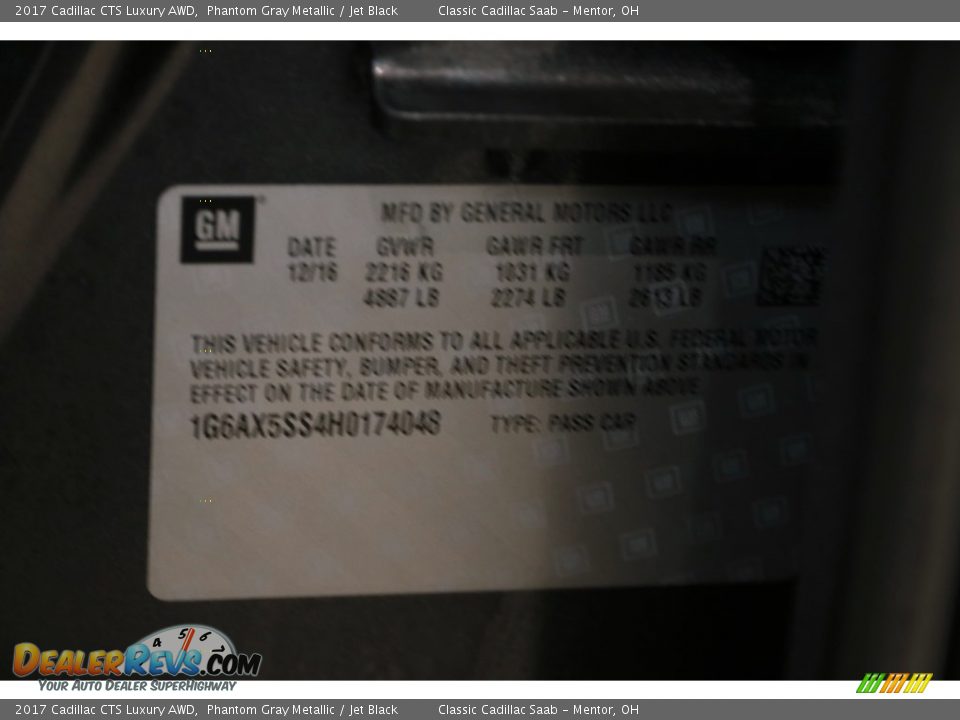 2017 Cadillac CTS Luxury AWD Phantom Gray Metallic / Jet Black Photo #18