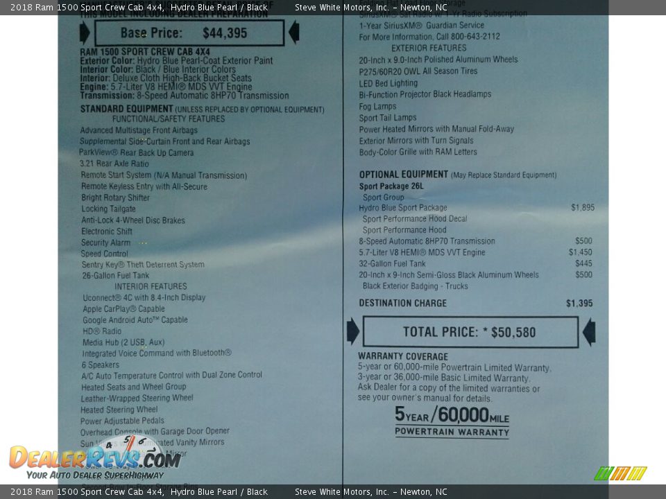 2018 Ram 1500 Sport Crew Cab 4x4 Hydro Blue Pearl / Black Photo #34