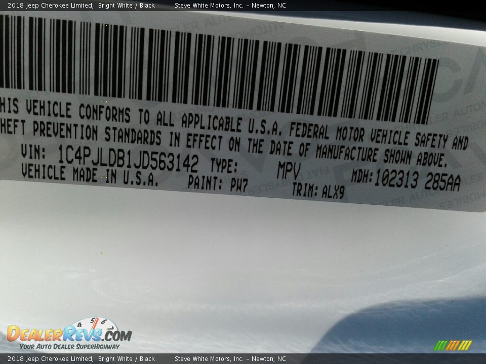 2018 Jeep Cherokee Limited Bright White / Black Photo #31