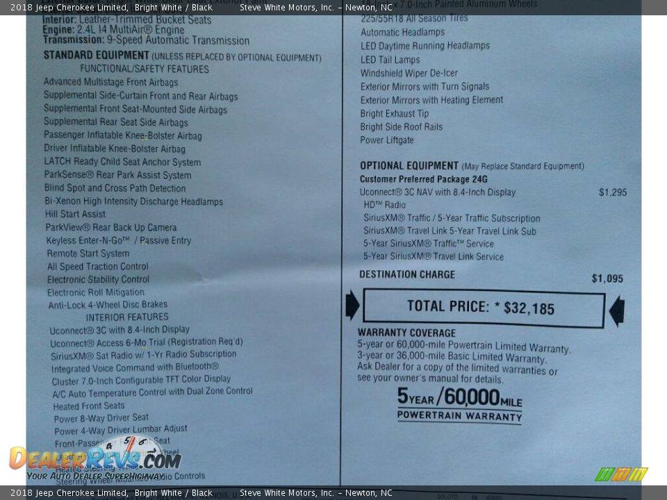 2018 Jeep Cherokee Limited Bright White / Black Photo #32