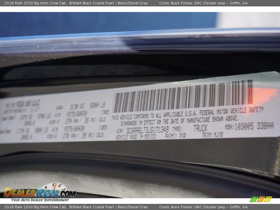 2018 Ram 1500 Big Horn Crew Cab Brilliant Black Crystal Pearl / Black/Diesel Gray Photo #17