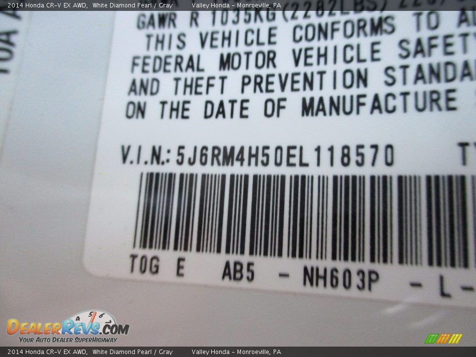 2014 Honda CR-V EX AWD White Diamond Pearl / Gray Photo #19