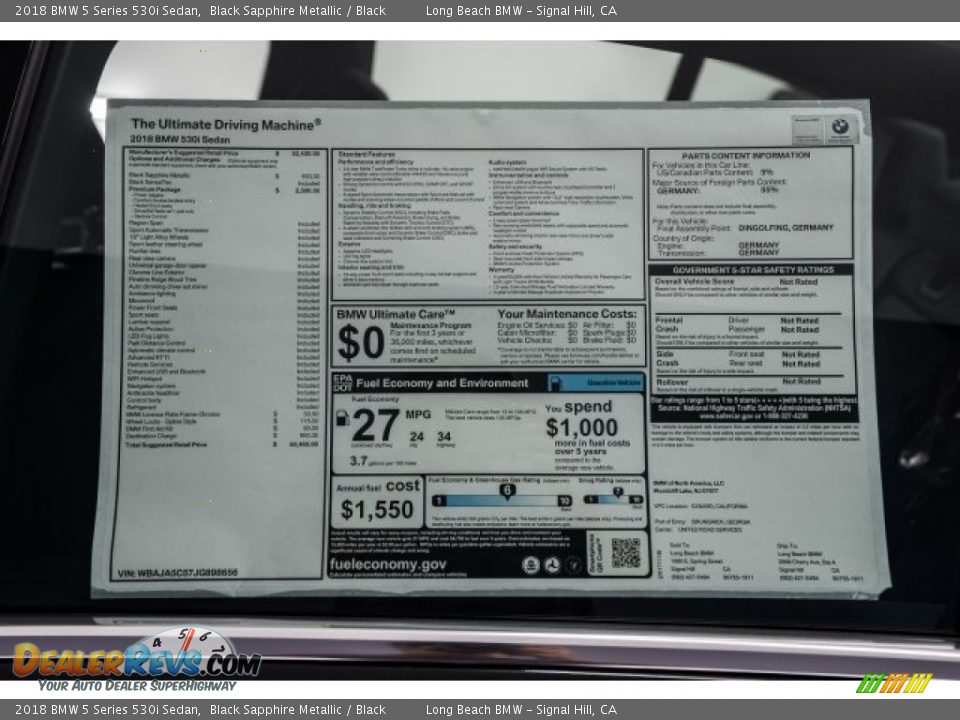 2018 BMW 5 Series 530i Sedan Black Sapphire Metallic / Black Photo #10