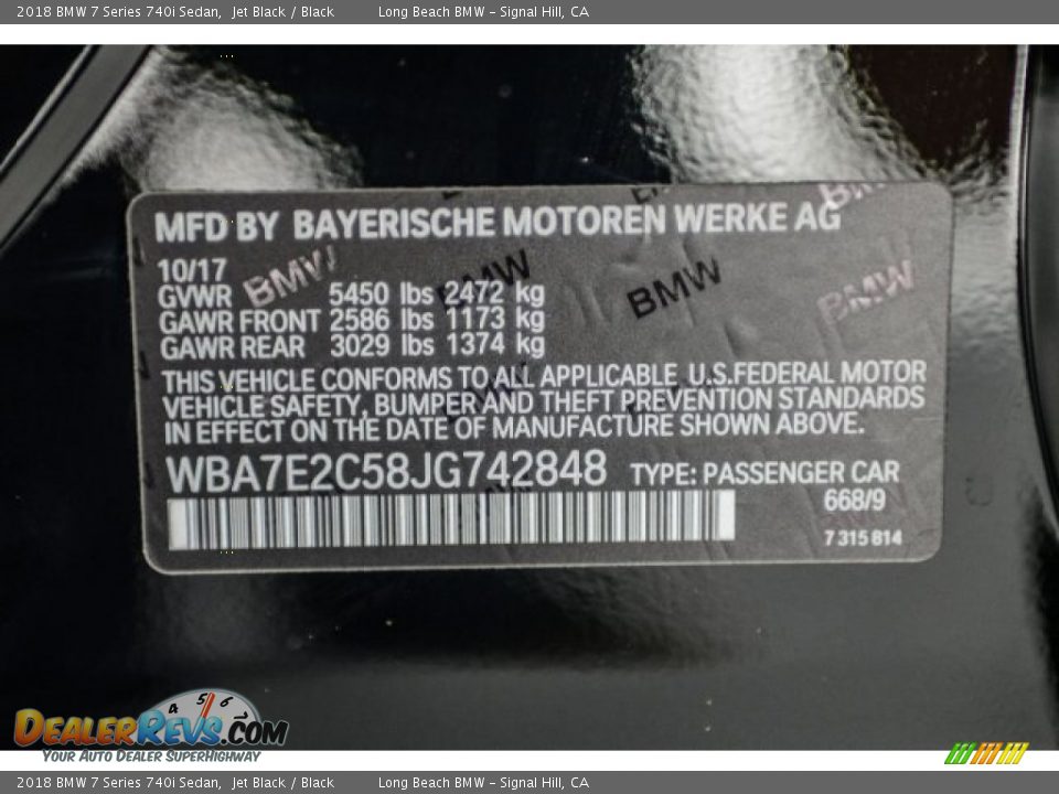 2018 BMW 7 Series 740i Sedan Jet Black / Black Photo #12