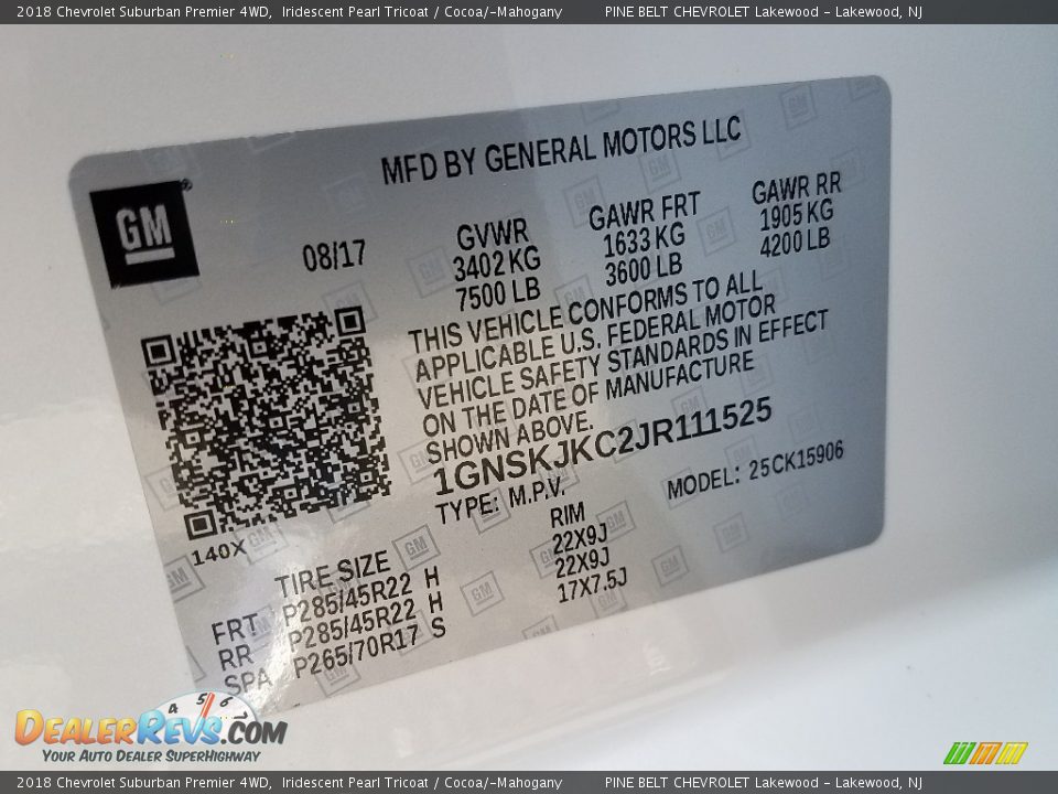 2018 Chevrolet Suburban Premier 4WD Iridescent Pearl Tricoat / Cocoa/­Mahogany Photo #8