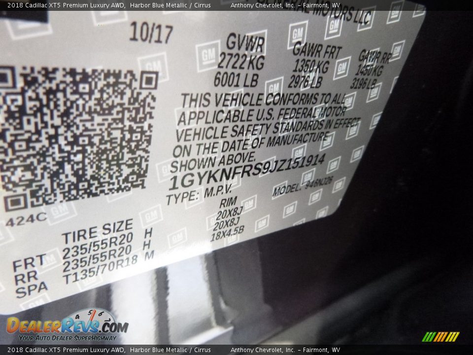 2018 Cadillac XT5 Premium Luxury AWD Harbor Blue Metallic / Cirrus Photo #15