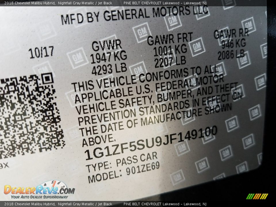 2018 Chevrolet Malibu Hybrid Nightfall Gray Metallic / Jet Black Photo #9