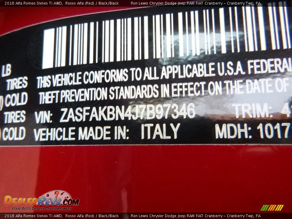 2018 Alfa Romeo Stelvio Ti AWD Rosso Alfa (Red) / Black/Black Photo #22