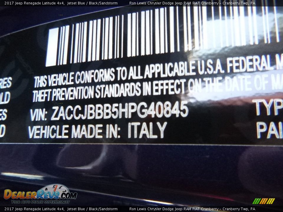 2017 Jeep Renegade Latitude 4x4 Jetset Blue / Black/Sandstorm Photo #14