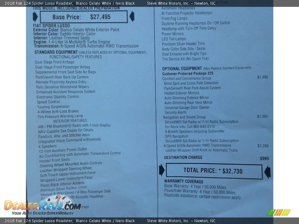 2018 Fiat 124 Spider Lusso Roadster Window Sticker Photo #29