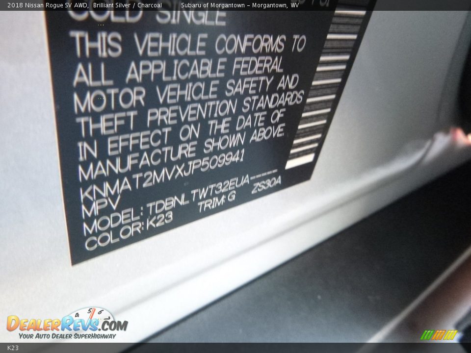 Nissan Color Code K23 Brilliant Silver