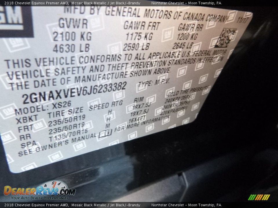 2018 Chevrolet Equinox Premier AWD Mosaic Black Metallic / Jet Black/­Brandy Photo #16