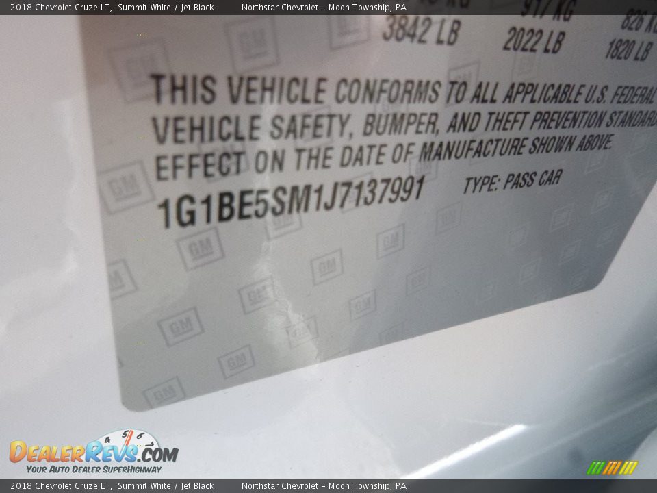 2018 Chevrolet Cruze LT Summit White / Jet Black Photo #17