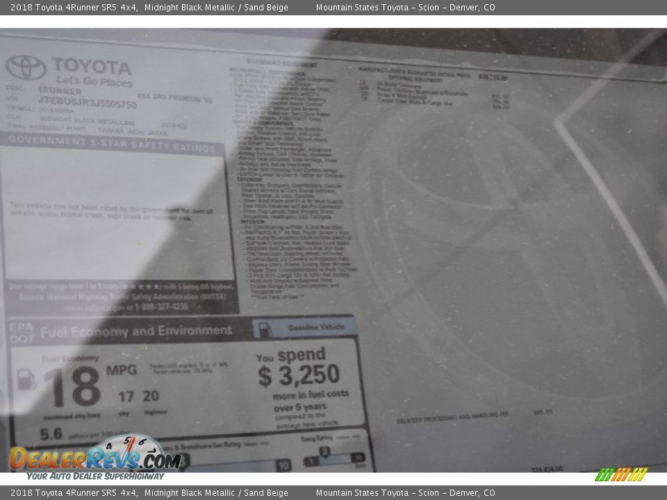 2018 Toyota 4Runner SR5 4x4 Midnight Black Metallic / Sand Beige Photo #10