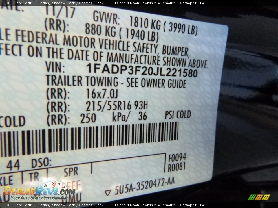 2018 Ford Focus SE Sedan Shadow Black / Charcoal Black Photo #12