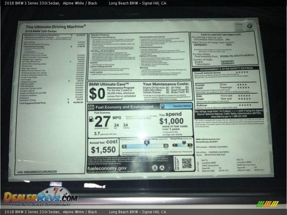 2018 BMW 3 Series 330i Sedan Alpine White / Black Photo #10