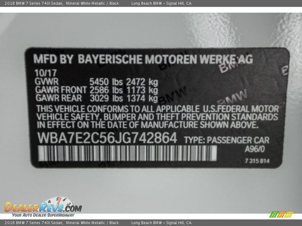 2018 BMW 7 Series 740i Sedan Mineral White Metallic / Black Photo #12