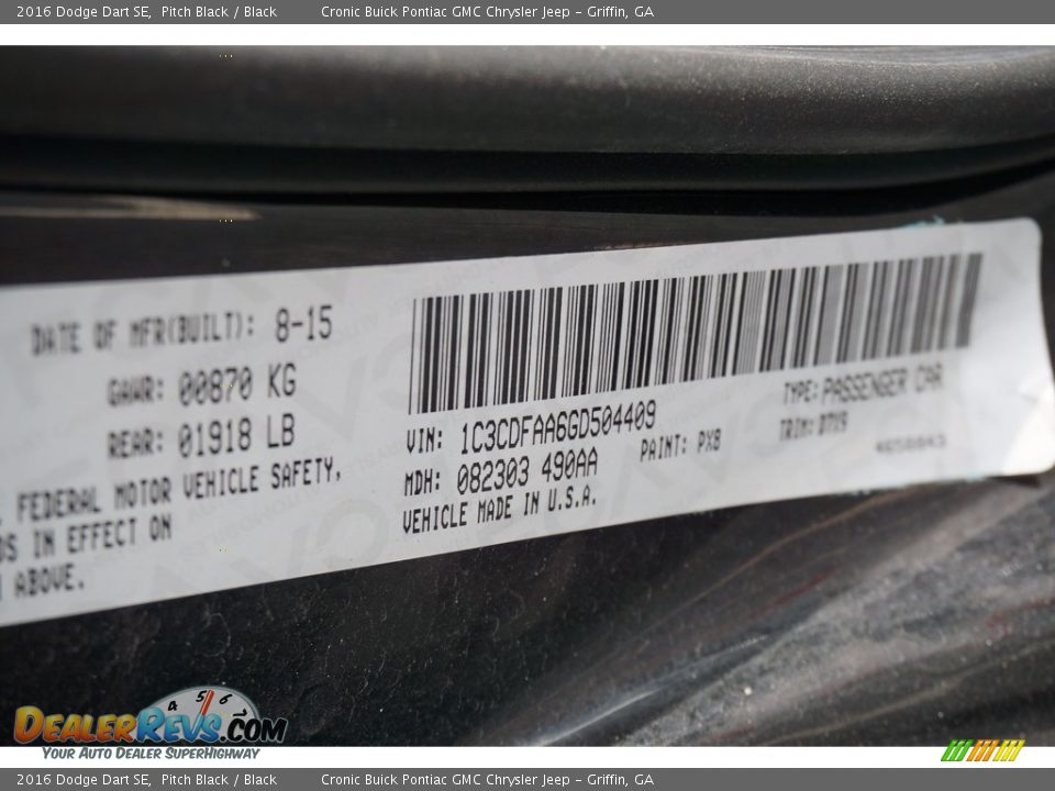 2016 Dodge Dart SE Pitch Black / Black Photo #21