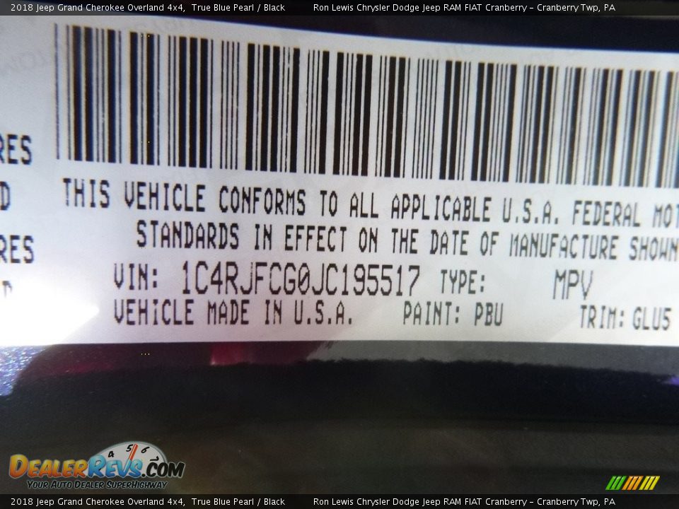 2018 Jeep Grand Cherokee Overland 4x4 True Blue Pearl / Black Photo #13
