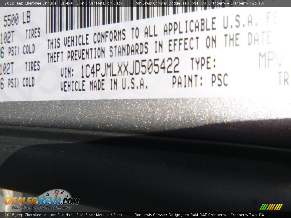 2018 Jeep Cherokee Latitude Plus 4x4 Billet Silver Metallic / Black Photo #15