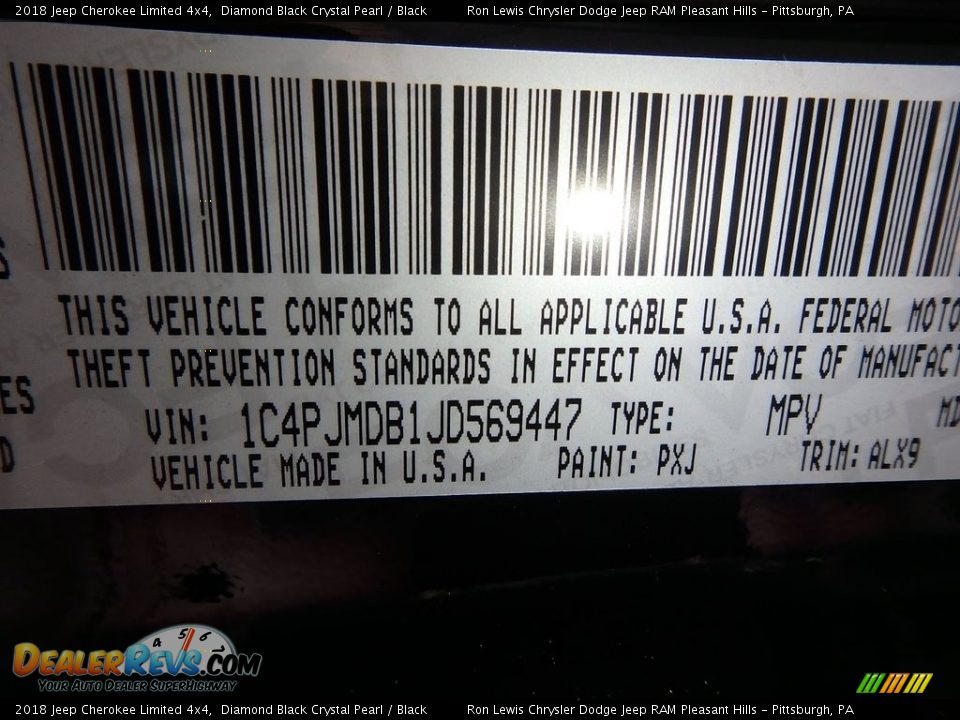 2018 Jeep Cherokee Limited 4x4 Diamond Black Crystal Pearl / Black Photo #14