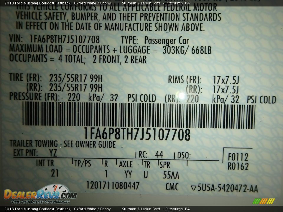 2018 Ford Mustang EcoBoost Fastback Oxford White / Ebony Photo #10