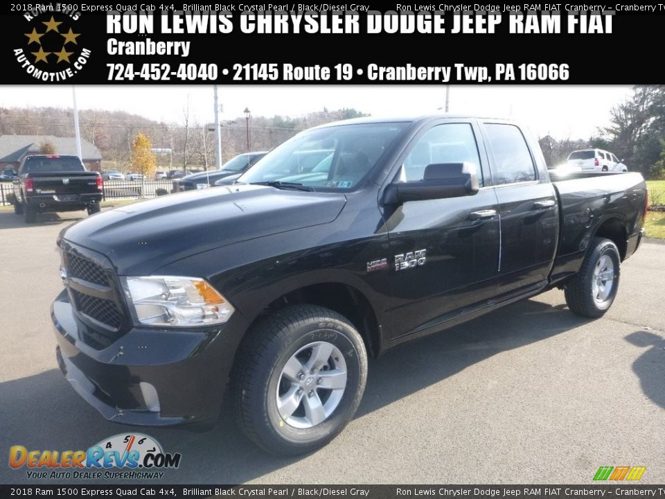 2018 Ram 1500 Express Quad Cab 4x4 Brilliant Black Crystal Pearl / Black/Diesel Gray Photo #1
